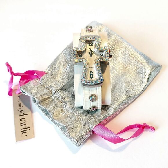 Charming Charlie Ivory Geneva Cross Quartz Watch w/ Crystal Accents - 9" Band - Picture 4 of 6
